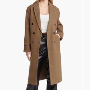 Topshop Double-Breasted Camel Trench Coat